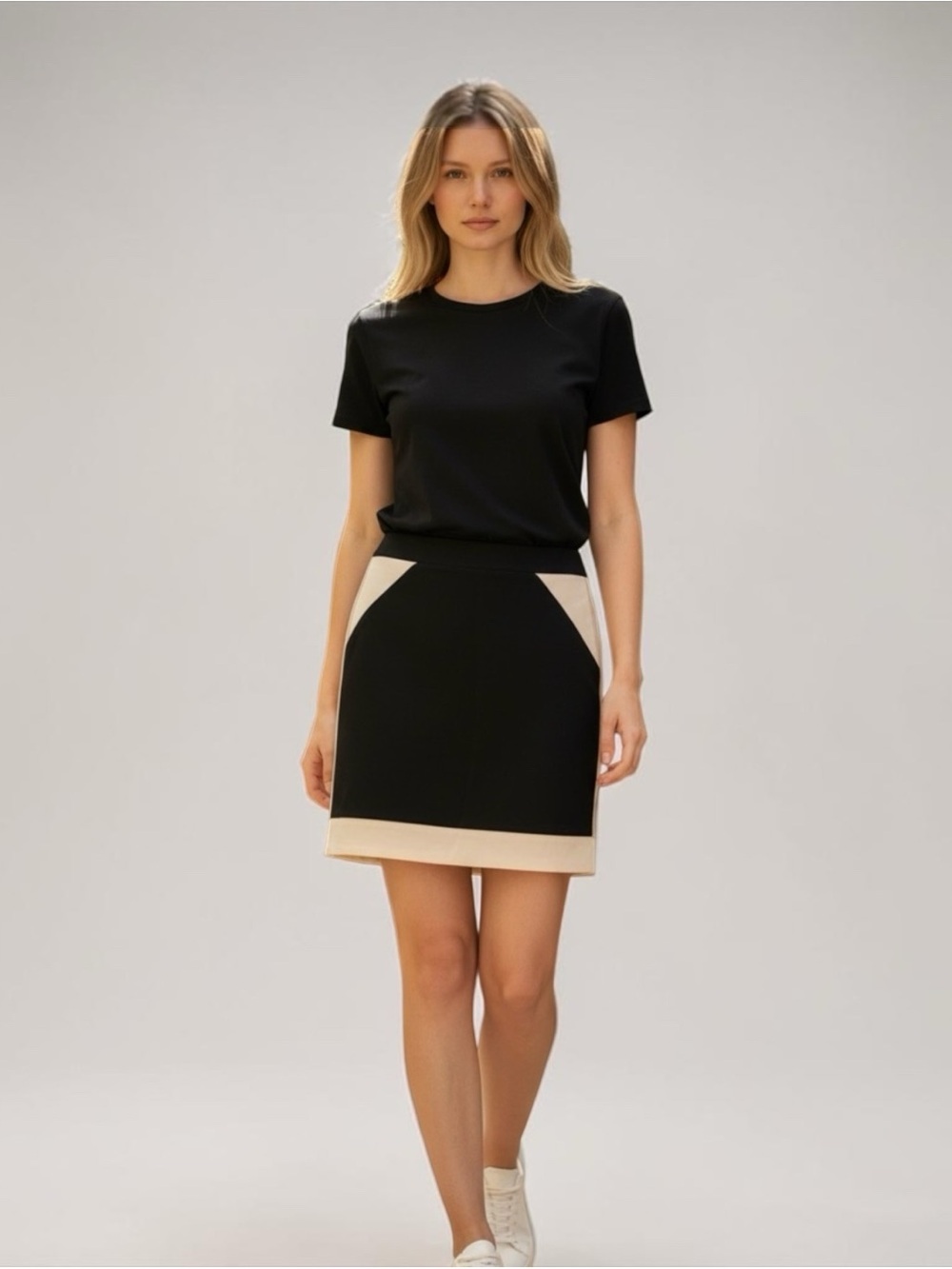 Women's Black Mini Skirt with Cream Contrast Trim